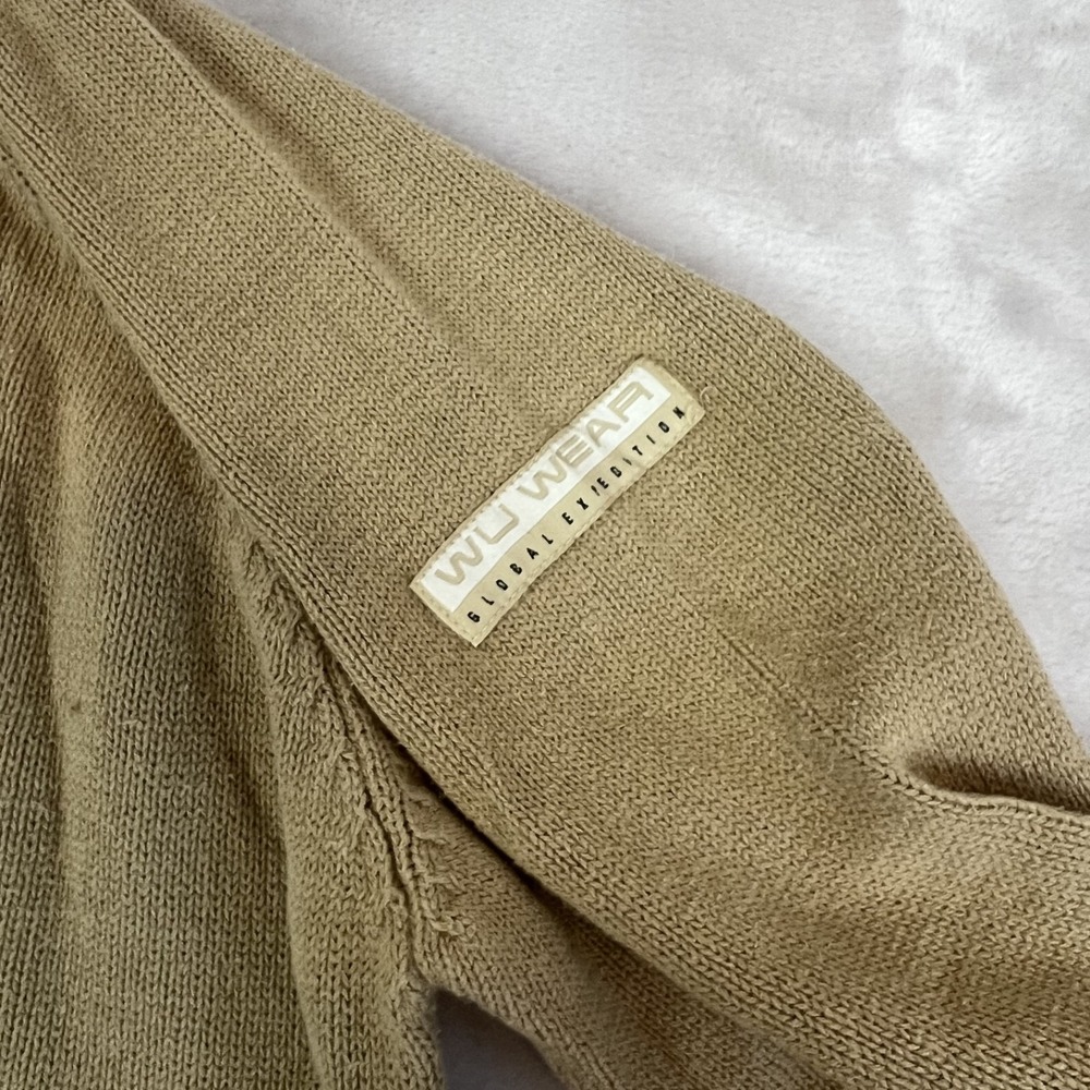 Vintage Wu Wear Sweater Mens XXL Tan Cozy Knit Cotton 90s Normcore Preppy Hiphop - Picture 3 of 8